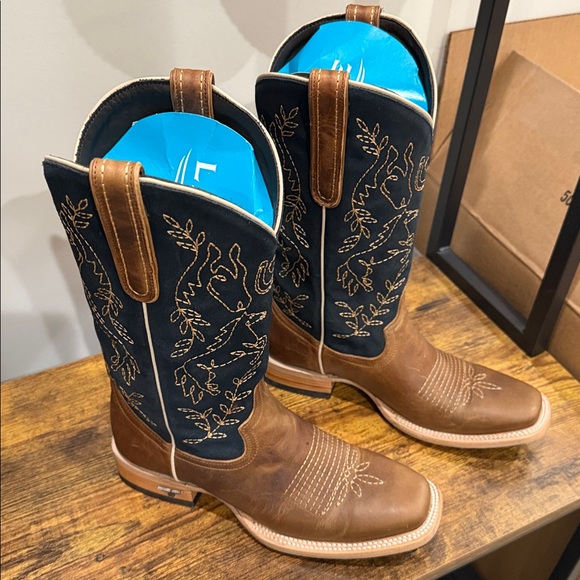 Lane BRIDLEWOOD Womens Square Toe Cowboy Boots Brown Navy Western Size 9 - Picture 15 of 16